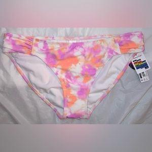 NEW NO BOUNDARIES WOMEN’s Sides Rouched Hot Pink Orange Bikini Bottoms LG NWT